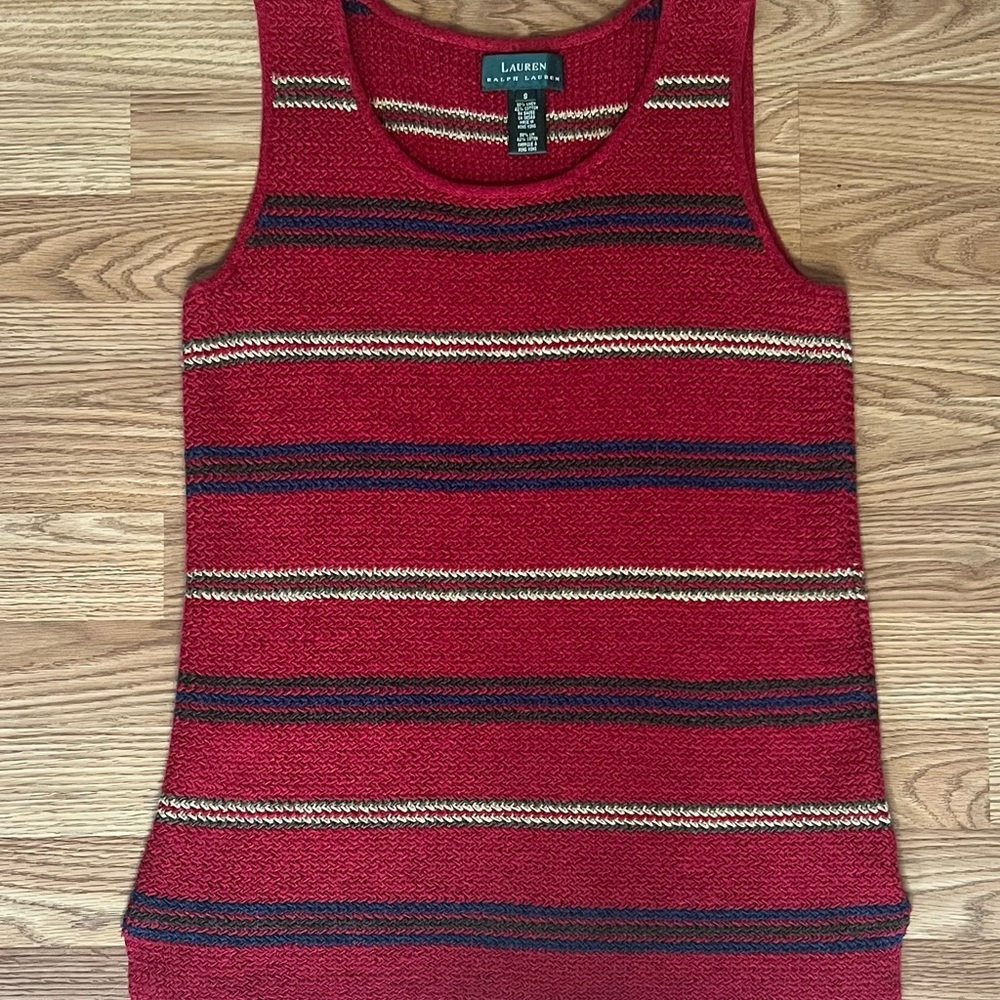 Lauren Ralph Lauren Red Striped Knit Tank Sweater